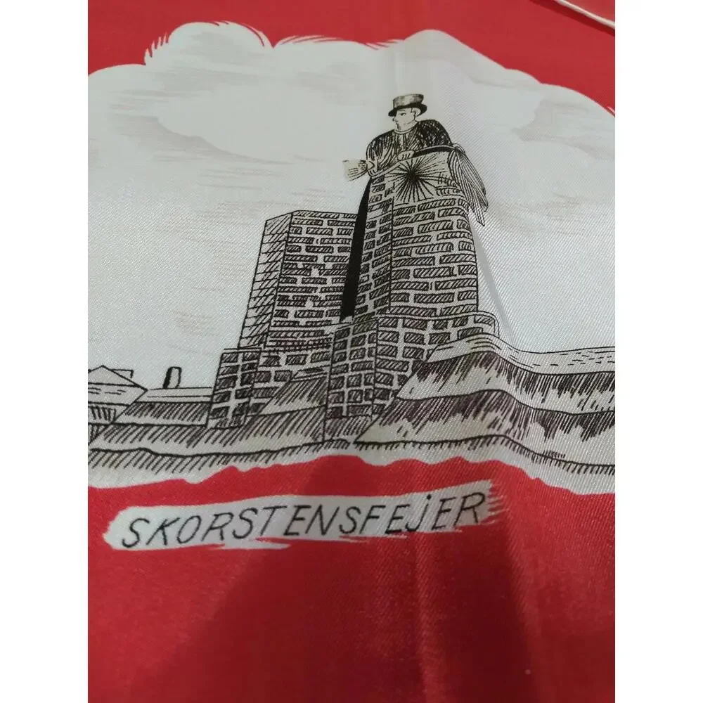 1950s Denmark Red Square Scarf Naked Lady 60s DANMARK LIVGARD TRIACETAT POSTBUD